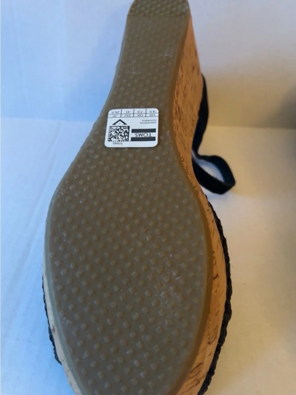 TOMS Black Suede Wedge Sandals Women’s 9.5 Braided Open Toe Cork Platform Ankle